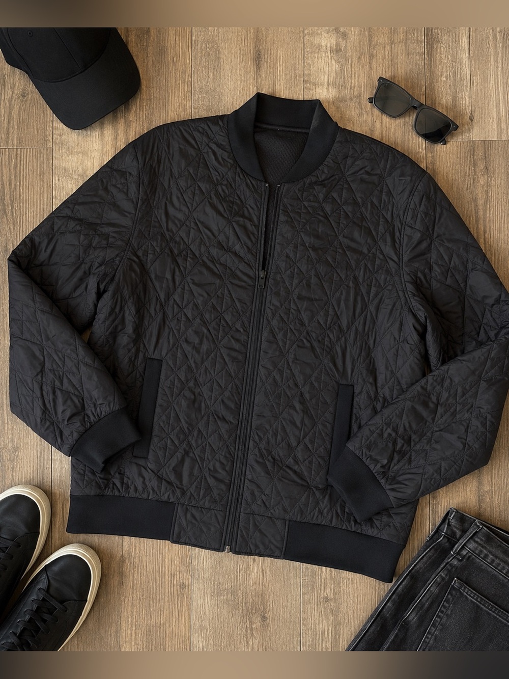 NWT XRay Jeans Black Quilted Bomber Jacket XL Men’s Lightweight Zip Front